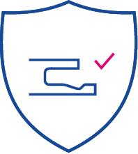 Icon for installing click flooring using the Uniclic method showing a shield with a click-lock mechanism and a check mark.